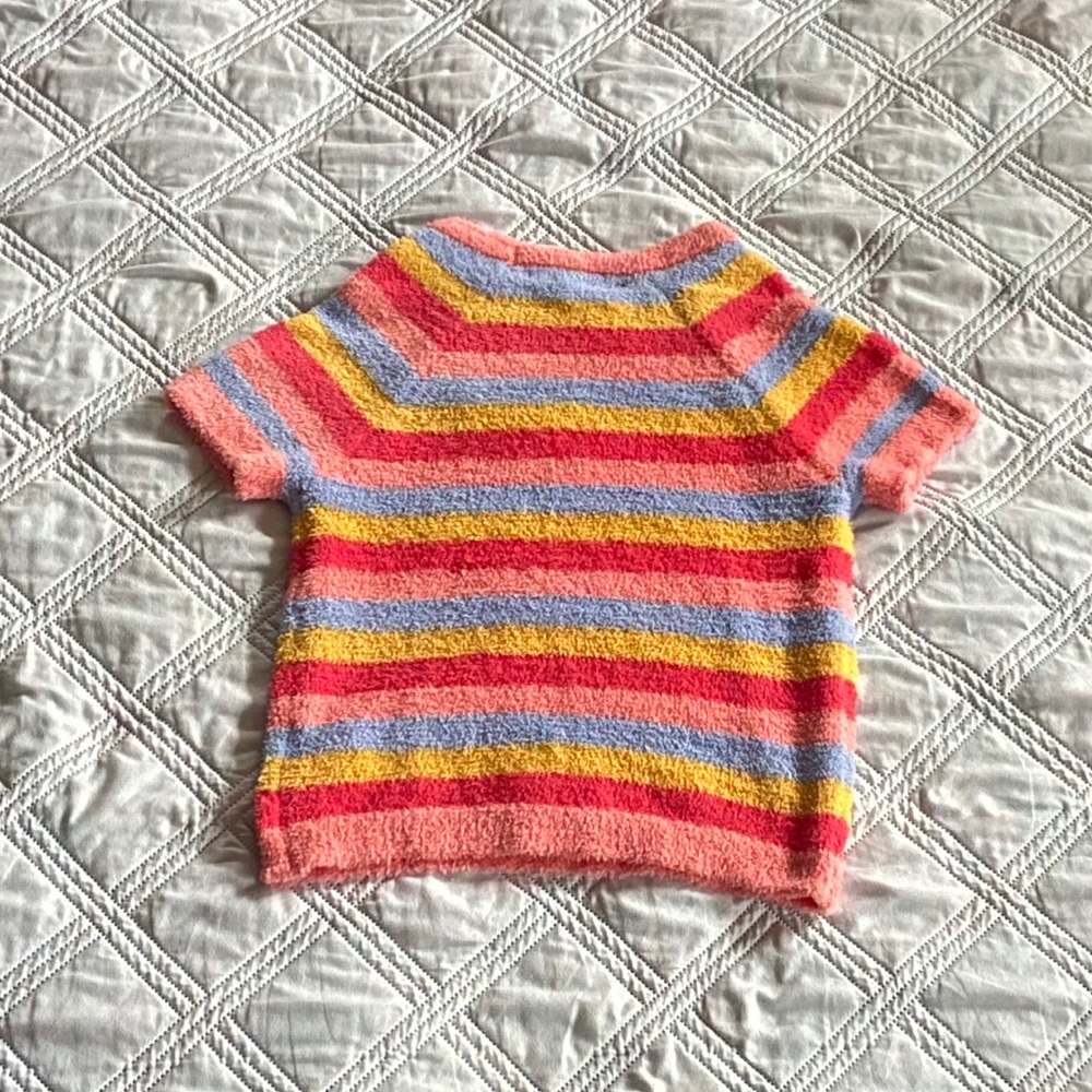 Pink,light pink,yellow, and blue fuzzy crop top